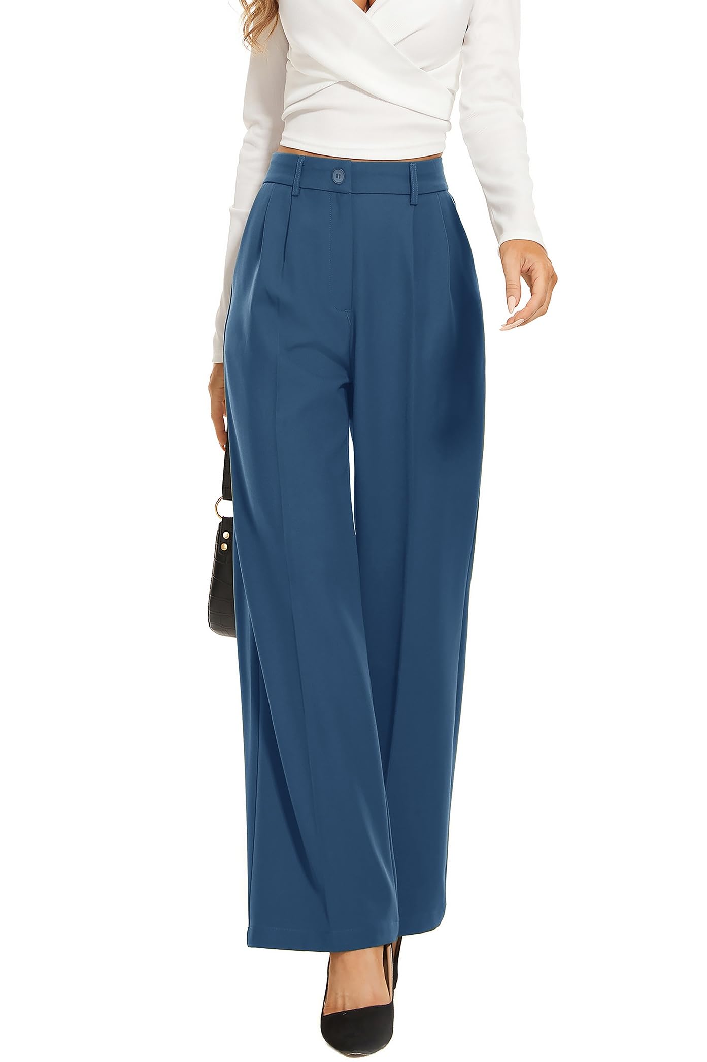 FUNYYZO Wide Leg Pants Women's High Elastic Waisted in The Back Business Work Trousers Long Straight Suit Pants — view 19
