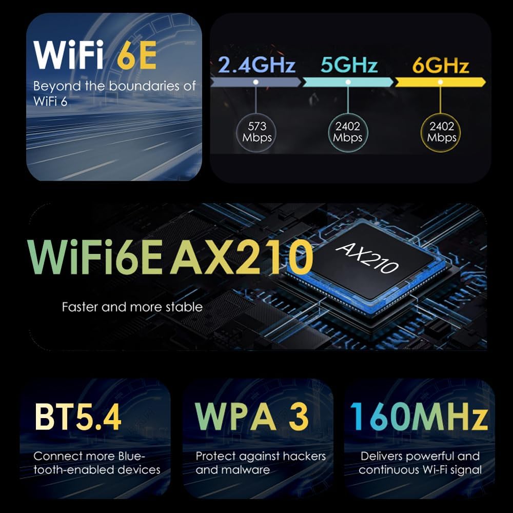 WiFi 6E PCIe Card with Intel AX210 Chip Tri-Band 5400Mbps Bluetooth 5.4 Wireless Adapter for Desktop PC Gaming Streaming, Windows 10/11