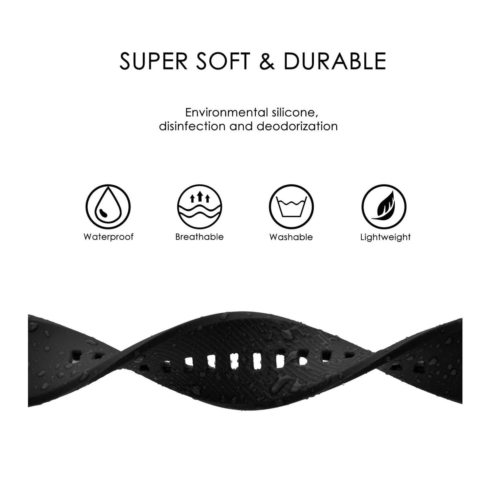Cinturino, Cinturino Sportivo in Silicone for Uomo e Donna, Fibbia sabbiata(Black,20mm)