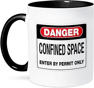 3dRose Danger confined space enter by permit only 11oz Two-Tone Black Mug