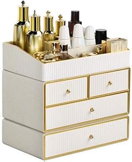 Makeup Organizer Box Makeup Desk Cosmetic Storage Box Organizer with 4 Drawers and Open Storage Shelf for Dressing Table, Vanity Countertop, Bathroom Counter, Elegant Vanity Holder for Brushes, Eyesha