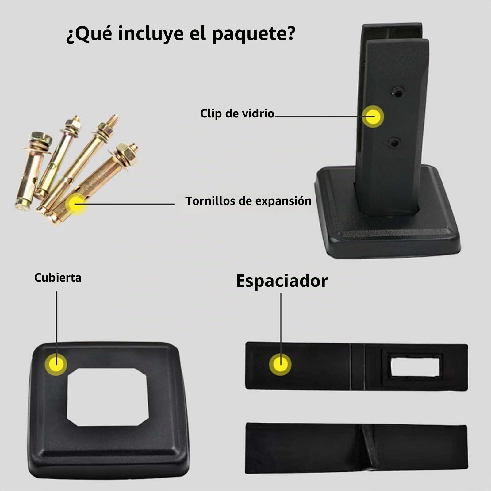 Abrazadera de Vidrio de Piscina, Poste Cristal Barandillas de Acero Inoxidable 304, Poste de Balaustrada Vidrio, Escalera Vidrio exterior, Barandilla de Balcón, Soporte Cristal H200MM-Negro