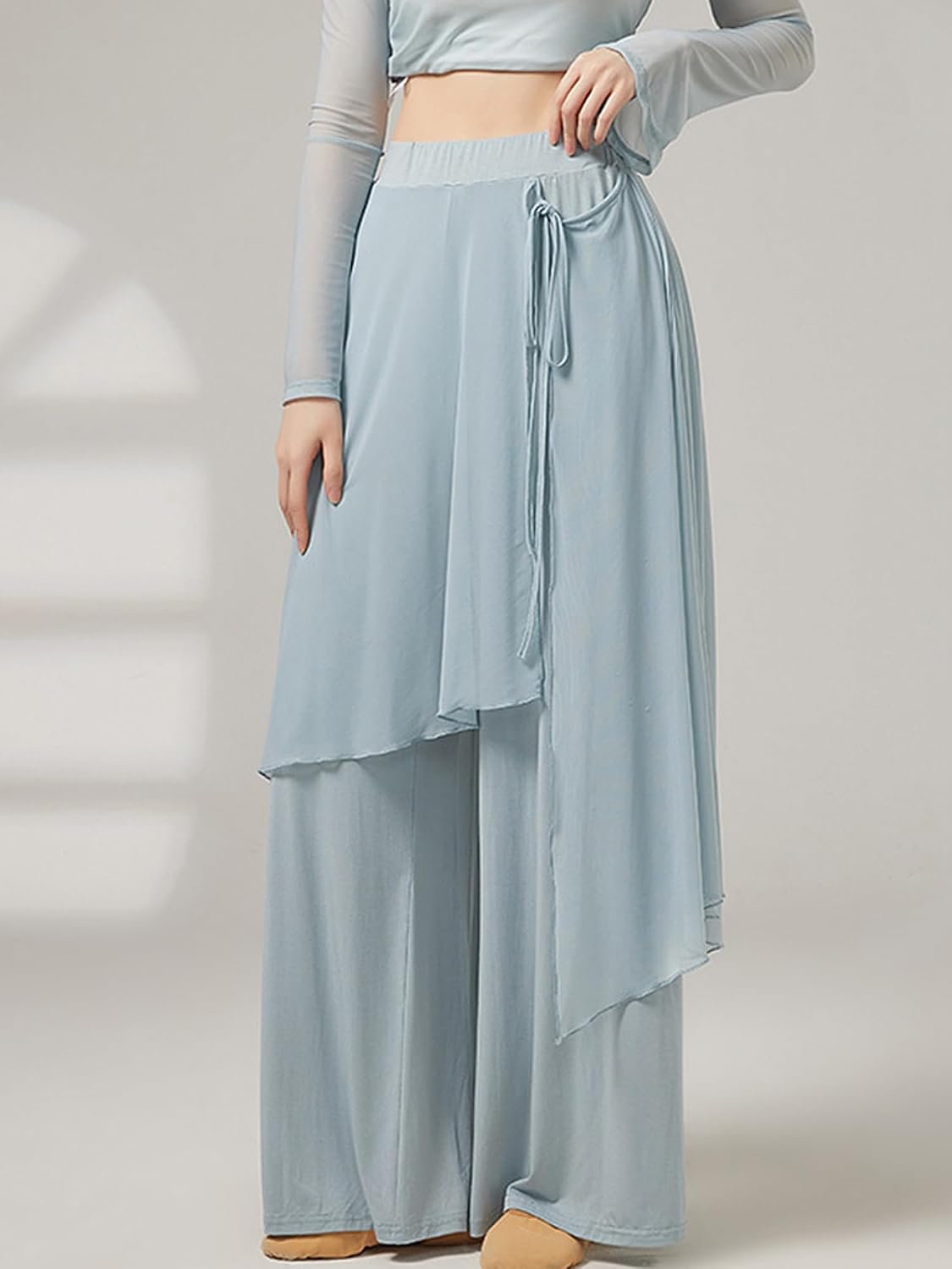 Hansber Women Palazzo Pants Classical Dance Practice Uniform Elastic Waist Loose Fit Trousers for Club Vacation