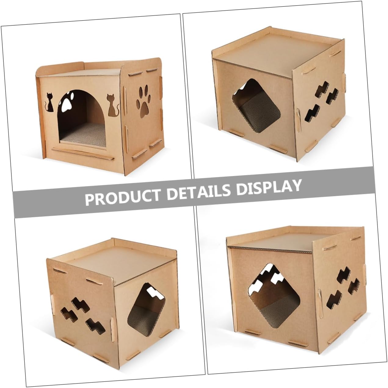 Cardboard Cat House with Scratch Pad Durable Cat Scratcher for Indoor Play and Relaxation Comfortable Corrugated Design
