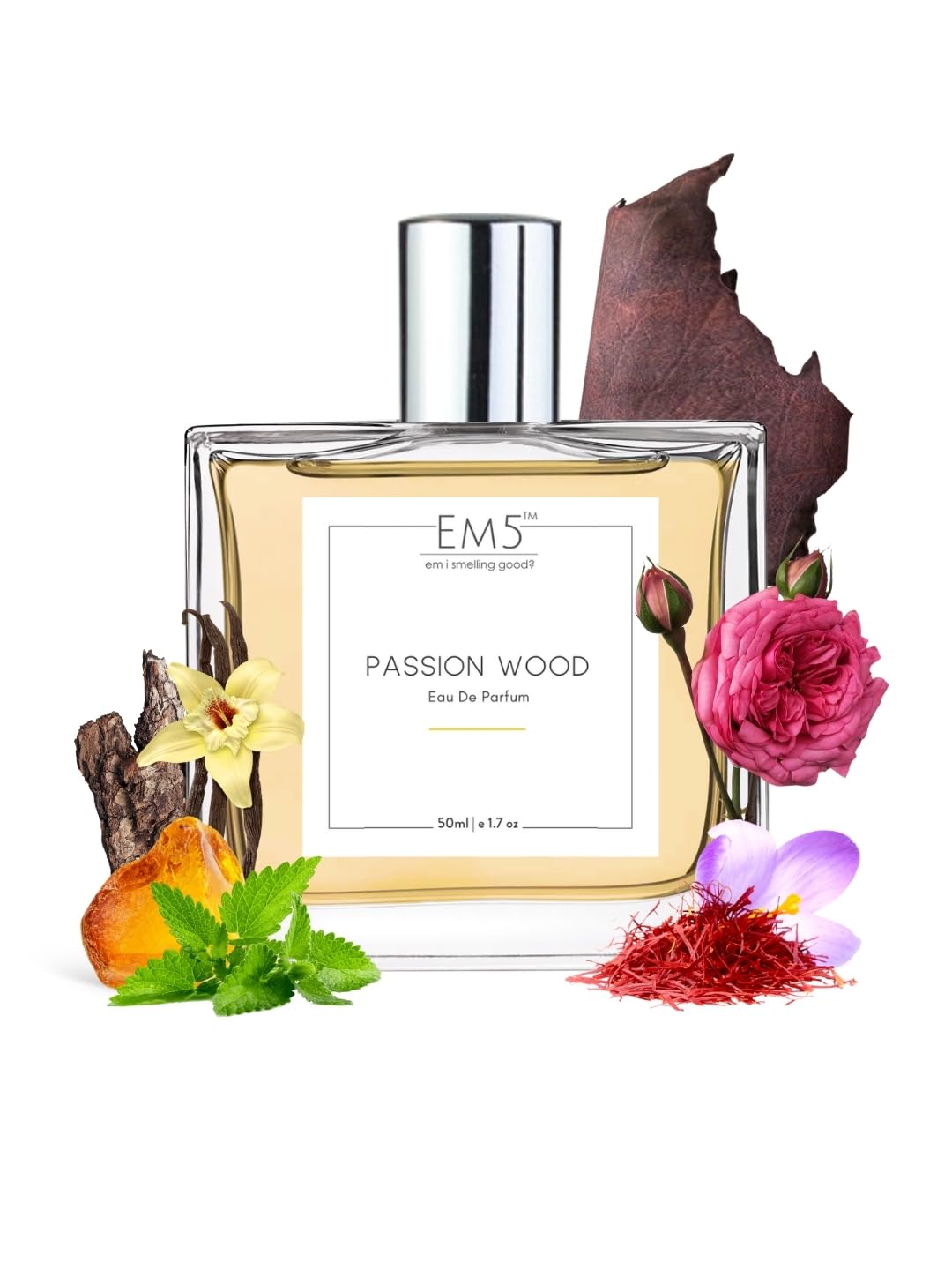EM5 Passion Wood Perfume for Men & Women | Oud Leather Topical Spicy Woody Fragrance | 50 ml Unisex Eau de Parfum Spray | Luxury Gift for Him & Her