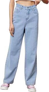 Girls High Waist Wide Leg Baggy Fit Cotton Fabric Full Length Jeans Price In India