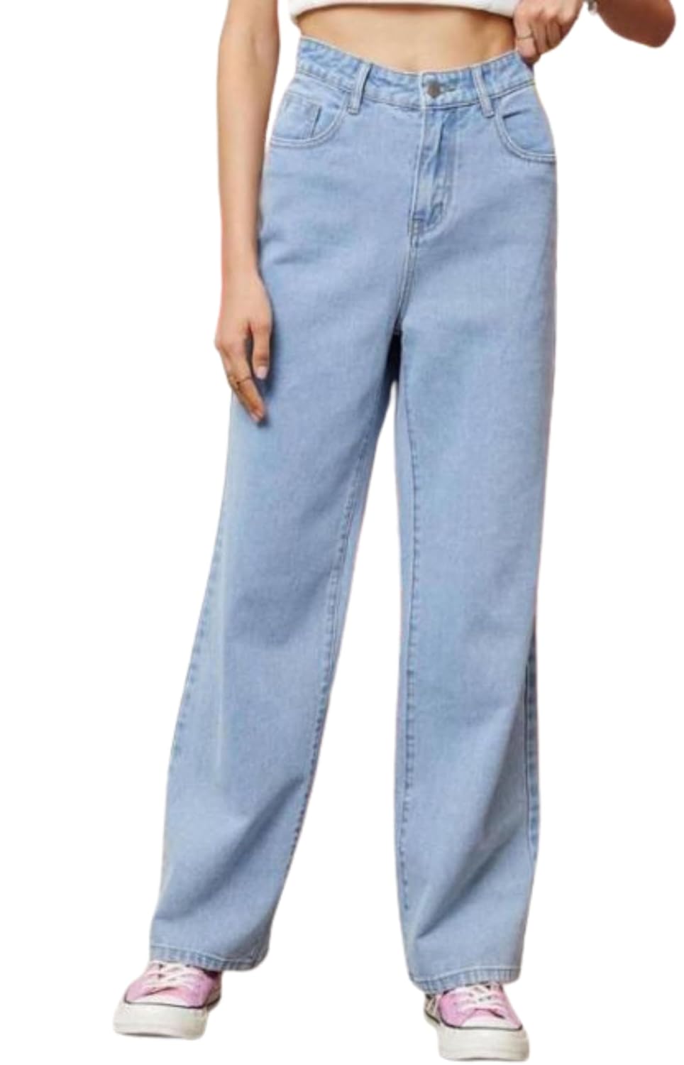 Girls Trendy Light Blue Baggy Fit Jeans High Rise Wide Leg Full Length Cotton Denim Pants - Review, Price and Buying Guide