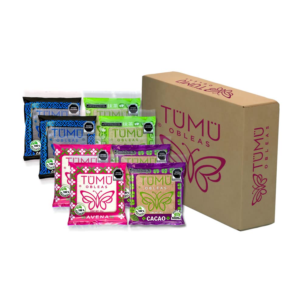 TUMU Wafers 8 Mix Pack 50g w/u. Matcha, Cocoa, Charcoal, Oatmeal, Healthy Snack, 100% Mexicano, Monk Fruit, Low Calorie and High Protein.