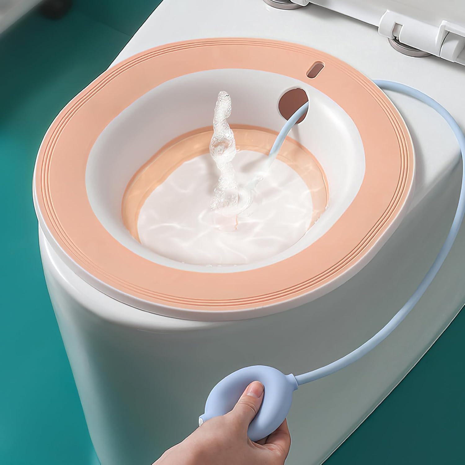 COLLBATH Haemorrhoid Sitz Bath Basin with Hose Pink Postpartum Perineal Care Sitz Bath for Home Use for Pregnant Women and Elderly