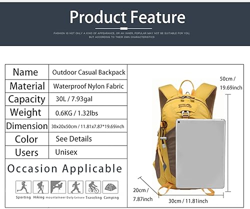 Miniatura 2 de Mochila de senderismo plegable de 30 litros para mujeres y hombres, mochila de camping ligera, duradera mochila de senderismo apta para senderismo,