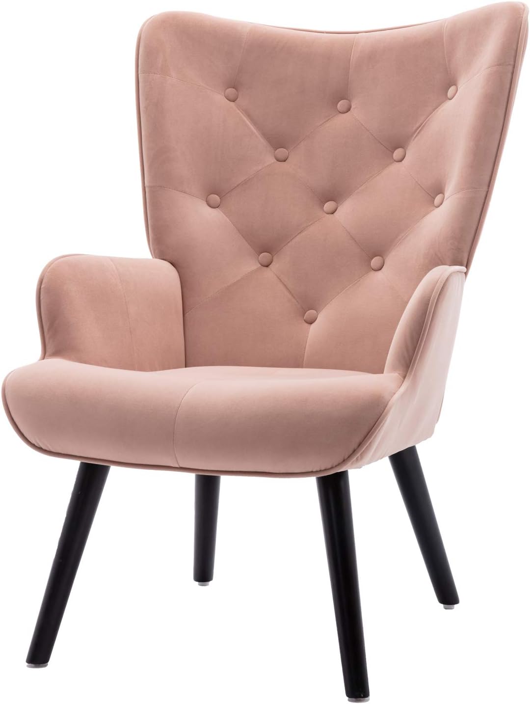 Dolonm Velvet Accent Chair Modern Tufted Button Wingback Vanity Chair with Arms Upholstered Tall Back Desk Chair with Solid Wood Legs for Living Room Bedroom Waiting Room(Dusty Pink) : Home & Kitchen