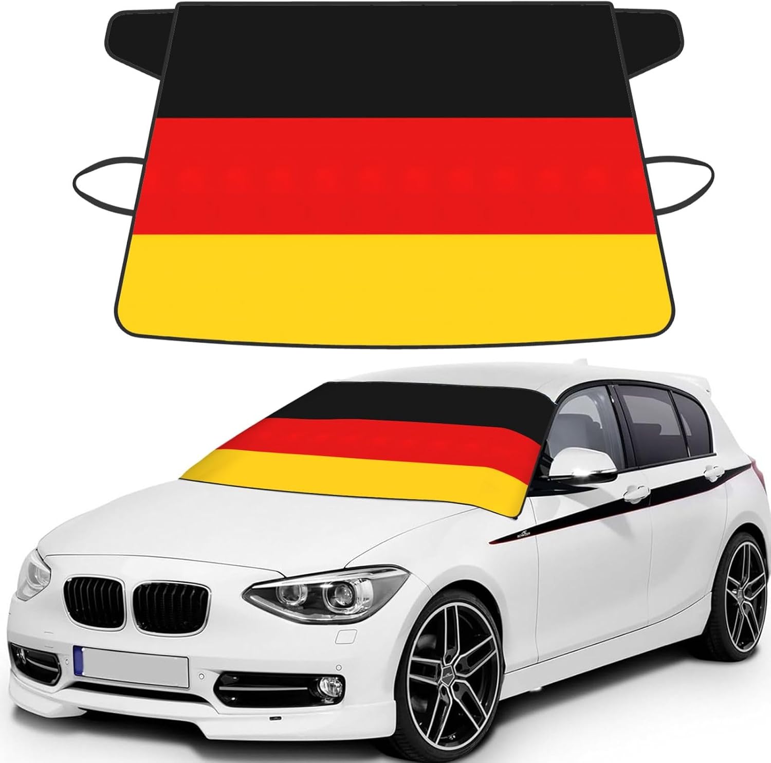 German Flag Print Car Cover for Snow All-Season Windshield Cover with Elastic Strap Fits Most Cars and Trucks