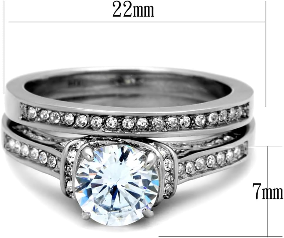Lanyjewelry 1 Carat CZ Womens Stainless Steel Wedding Bridal Anniversary Promise Ring Set