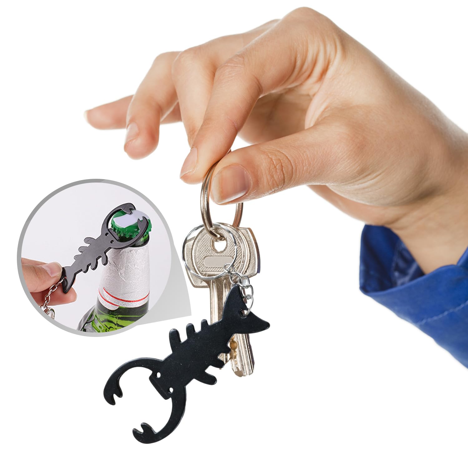 2 Piece Keychain Set including Bottle Opener - Shark and Fish Animal Design in Gift Box - Image 3