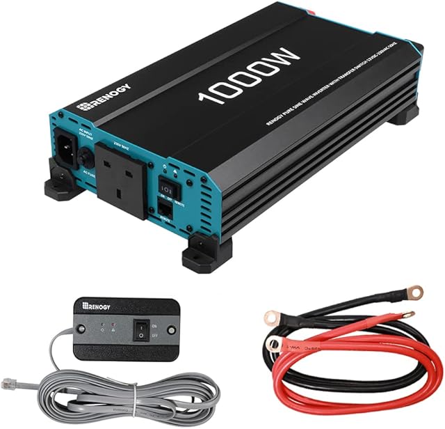 Renogy 1000W 12V to 240V Pure Sine Wave Inverter & UPS Function 1000 Watt Solar Power Battery Converter 12VDC to 230VAC ETL Listed w/Cables for Off-Grid