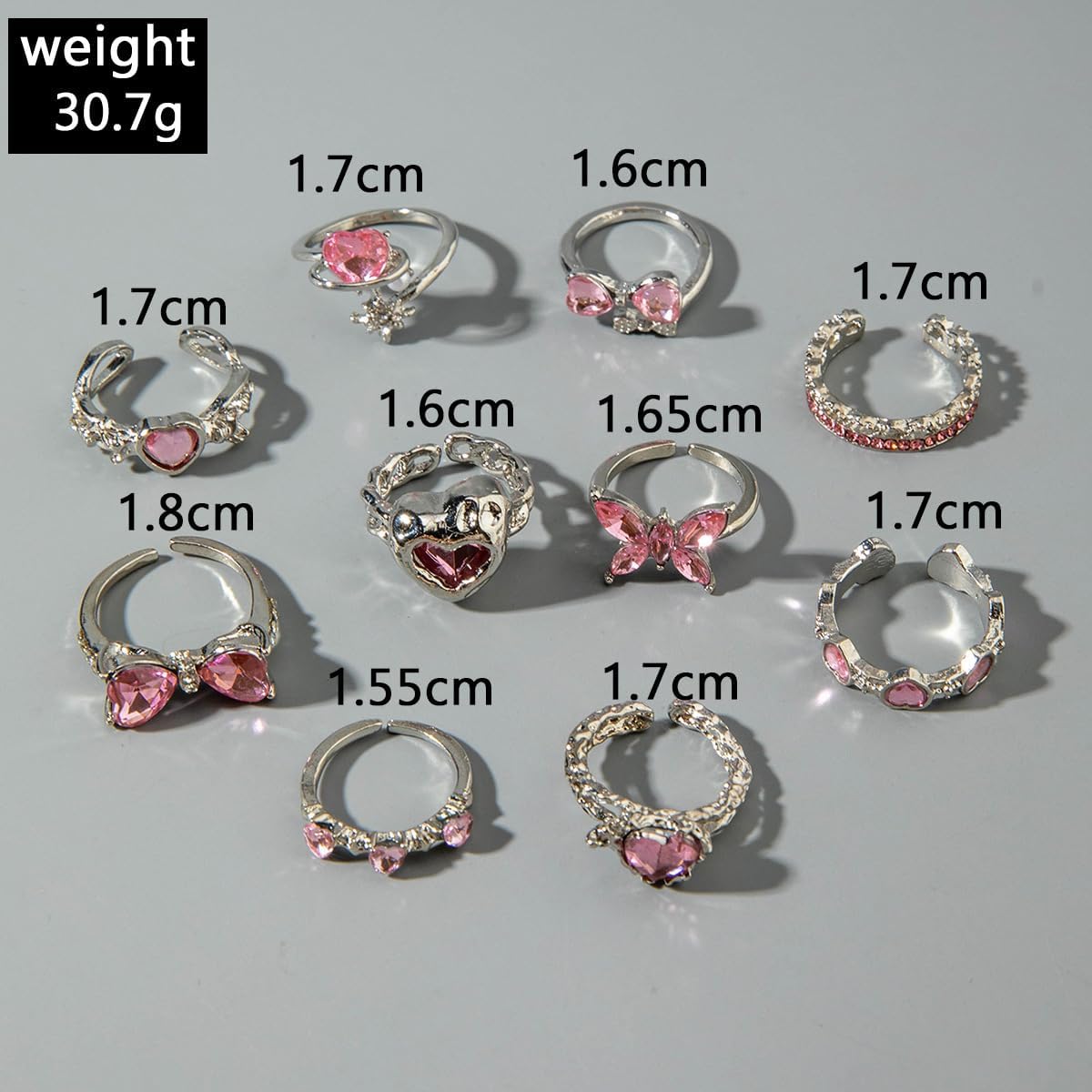 Gold Rings Sets for Women Pink Rhinestone Crystal Ring Heart Butterfly Bowknot Knuckle Joint Rings Set Vintage Boho Y2k Gothic Waterproof Jewelry Crystal Trendy Cute Stackable Ring Wedding Holiday Party Birthday Halloween Jewelry image 3