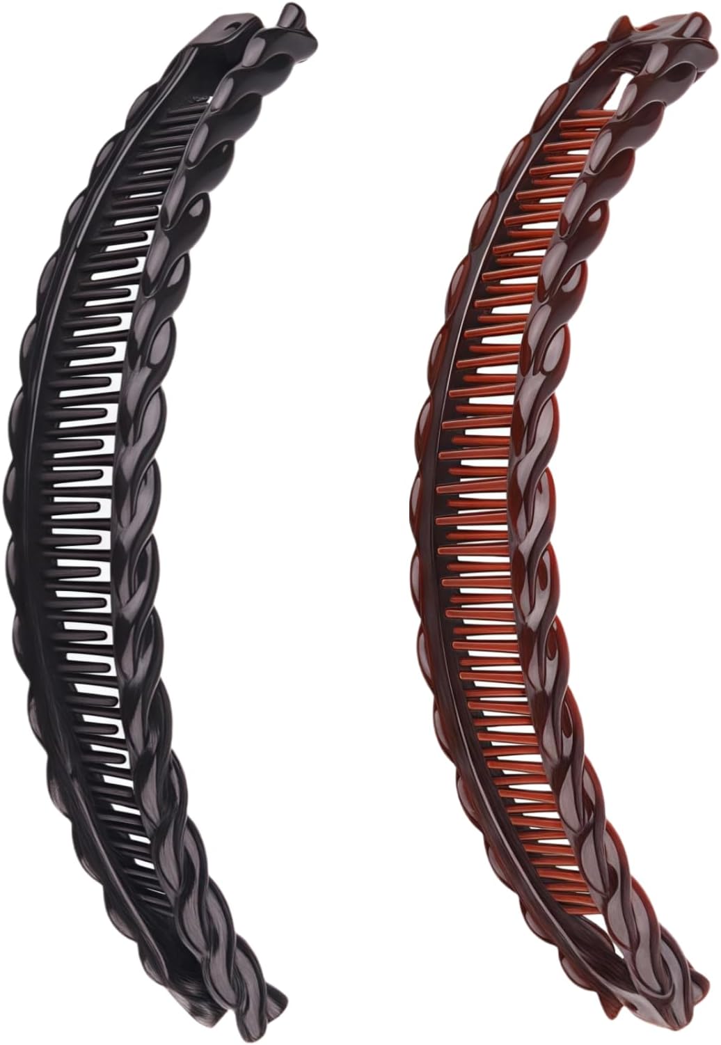 2Pcs One Black And One Brown Tort Banana Clips Fish Clip Vintage Clincher Combs Tool for Thick Curly Hair Accessories Banana Hair Comb Fish Grip Slide Hair Clip Claws Set，Clips and Barrettes