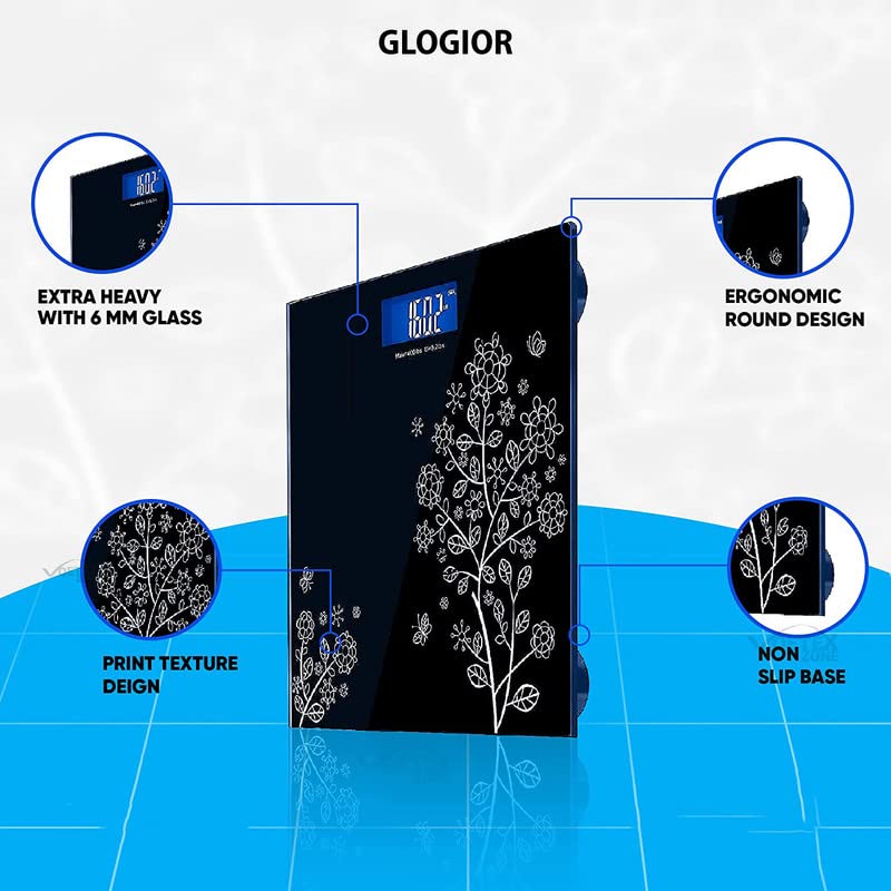 Yoobure Digital Body Weight Scale with Step-On Technology, High Precision Bathroom Scale 6mm Tempered Glass Easy Read Backlit LCD Display, 400 Pound
