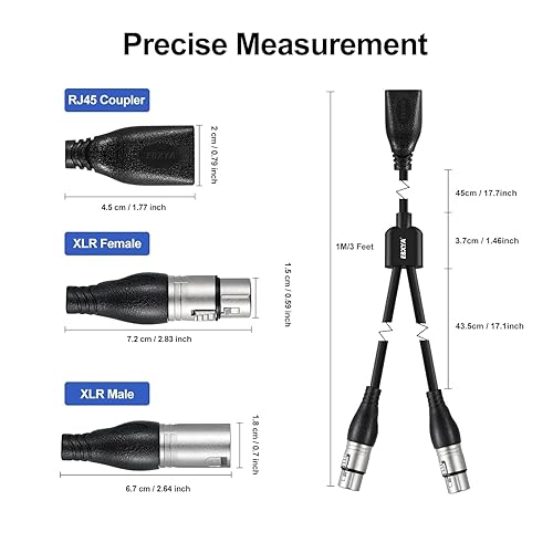 Miniatura 2 de EBXYA DMX XLR - Cable divisor en Y de 3 pines a RJ45, RJ45 a doble XLR macho y doble hembra para escenario y estudio de grabación, 1 par (3 pies)