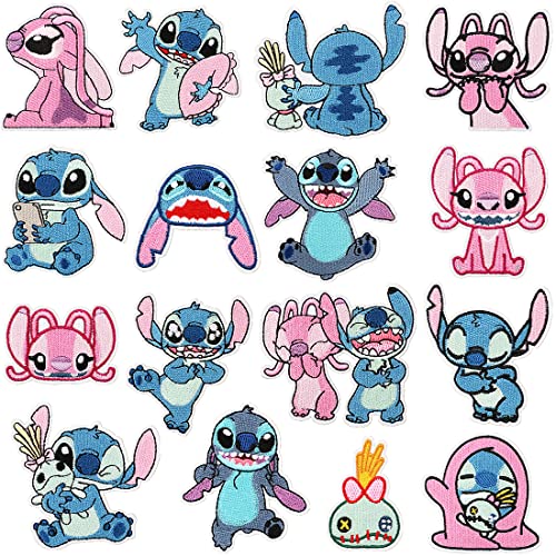16 Pieces Embroidered Applique Patches Sew On Iron on Patches Fabric Repair Patch Cute Cartoon Anime Patches for Kids Adult Clothes Jeans Jackets Hats Shoes Backpacks