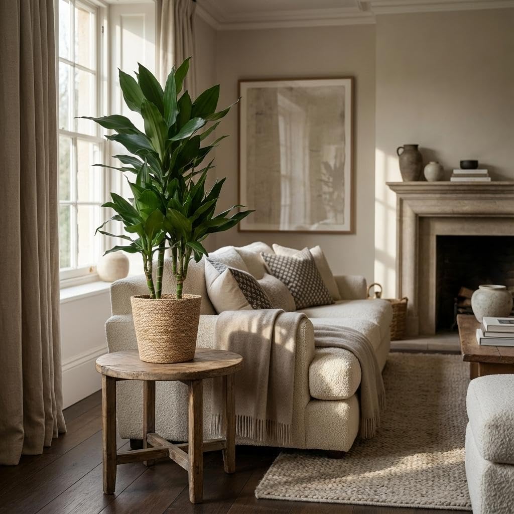 Green boutiQ - Zimmerpflanze - Drachenbaum - Dracaena Janet Craig - Grün - Pflegeleicht - 1 Pflanze - mit Korb - Topf 21cm - Höhe 90-100cm