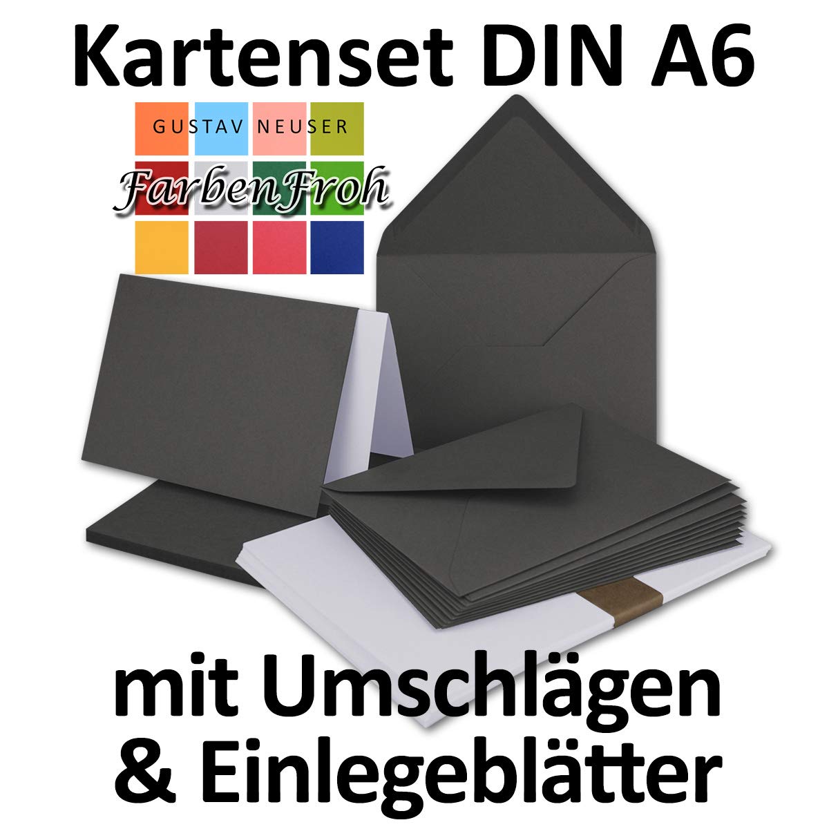 FarbenFroh by GUSTAV NEUSER 10x folding cards SET DIN A6/C6 with envelopes in anthracite grey, including insert - Image 3