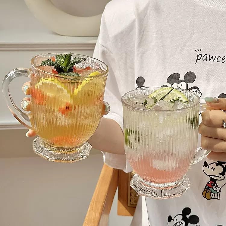 Large Ribbed Glass Coffee Mugs Set of 4,16 Oz Clear Espresso Mugs with Spoon, Glass Tea Cups with Handle Diner Latte Cup with Footed Base for Hot Beverages,Cappuccino Cups, Stylish Drinkware - Image 5