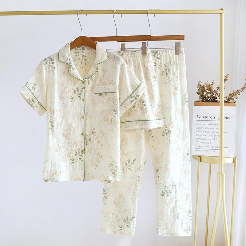 Image of codcm Womens 3pcs Cotton Pajamas Set Short Sleeve Sleepwear Fruit Print Cute Pj Set with Long Pants