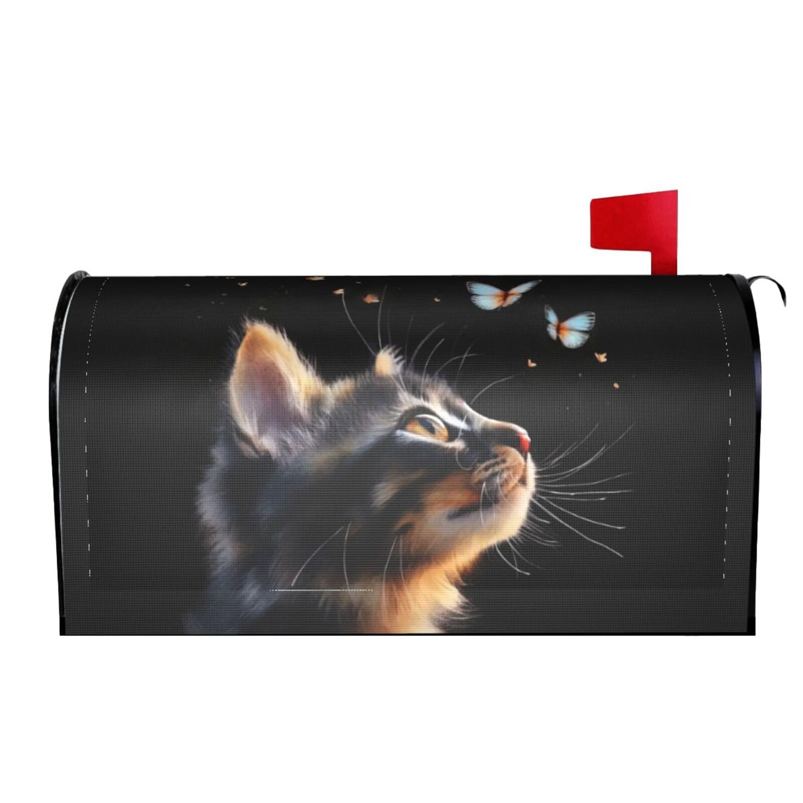 Watercolor Cat Butterfly Animal 01 Mailbox Covers Magnetic Wraps Post Letter Box Cover Garden Home Decor