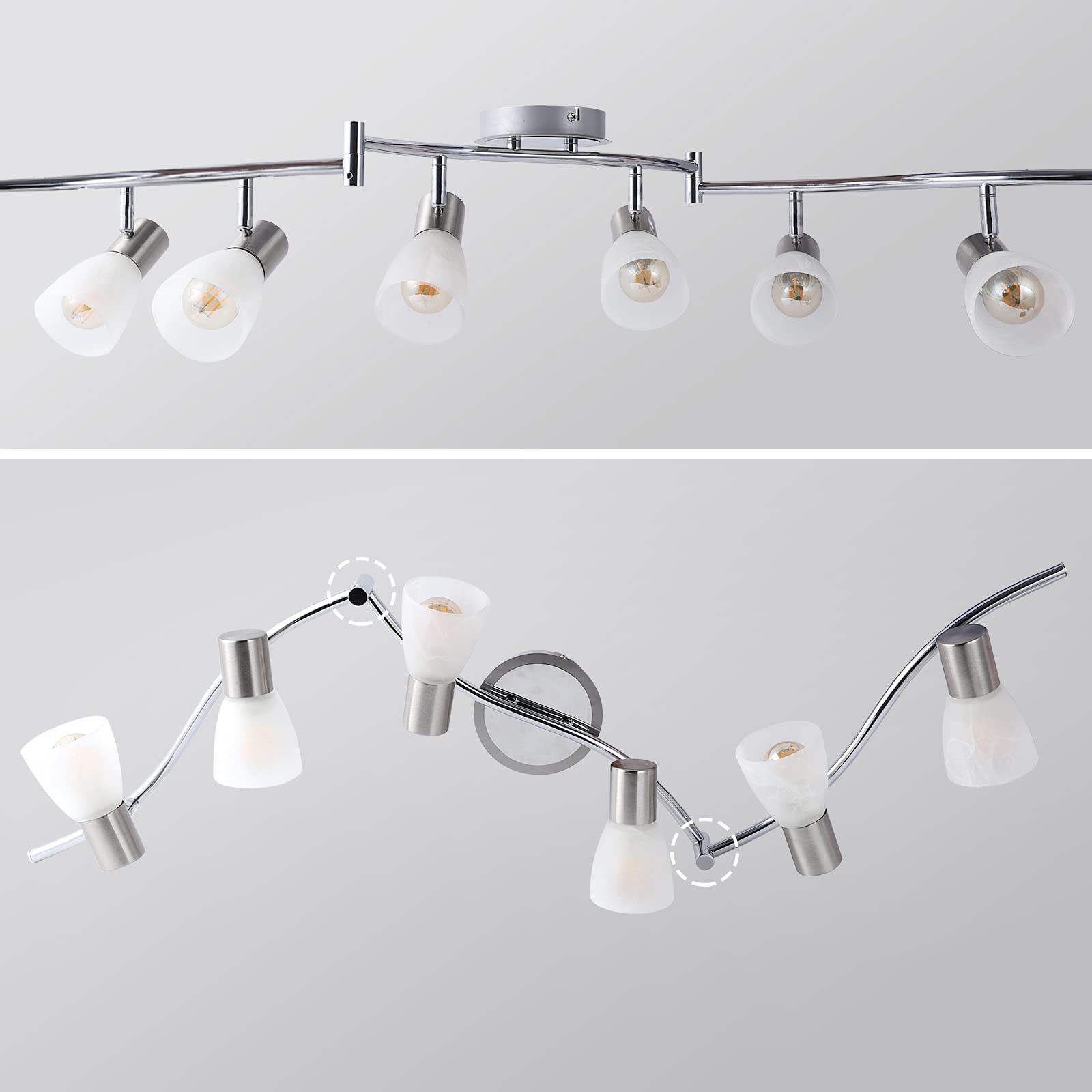 Lámpara de techo con con 6 focos LED Focos Orientables, Focos de Techo Luminaria de Techo Moderna LED para Sala, Comedor, Cocina, Incluye Bombillas (E14 4W 400LM Blanco Cálido)