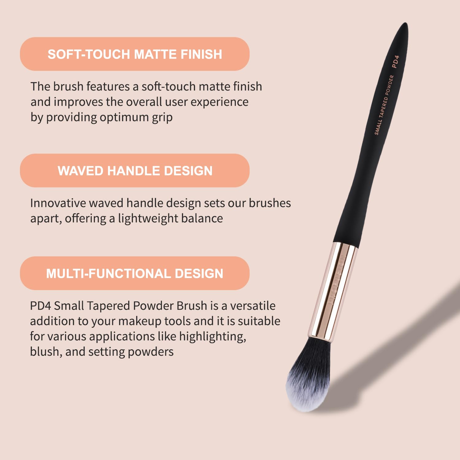 Profusion Cosmetics Artistry Series Small Tapered Powder Brush, Dense Application of Powder Products With Soft Touch Matte Finish, Waved Handle for Optimum Grip, and Lightweight Balance