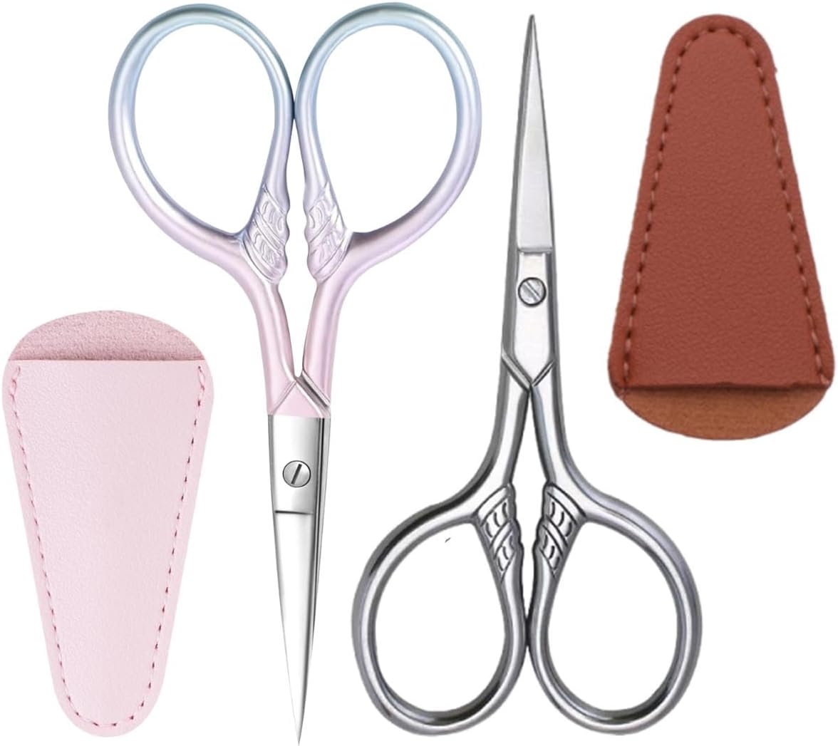 2 Pcs Eyebrow Scissors for Women Men, 3.5 Inch Professional Beauty Mini Scissors, Suitable for Facial Hair, Eyebrows, Beards, Ears, Nose and Beards, Stainless, Steel Straight Head(Pink and Silver) - Amazon product rated Grade B