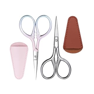 2 Pcs Eyebrow Scissors for Women Men, 3.5 Inch Professional Beauty Mini Scissors, Suitable for Facial Hair, Eyebrows, Beards, Ears, Nose and Beards, Stainless, Steel Straight Head(Pink and Silver) - Amazon product rated Grade A