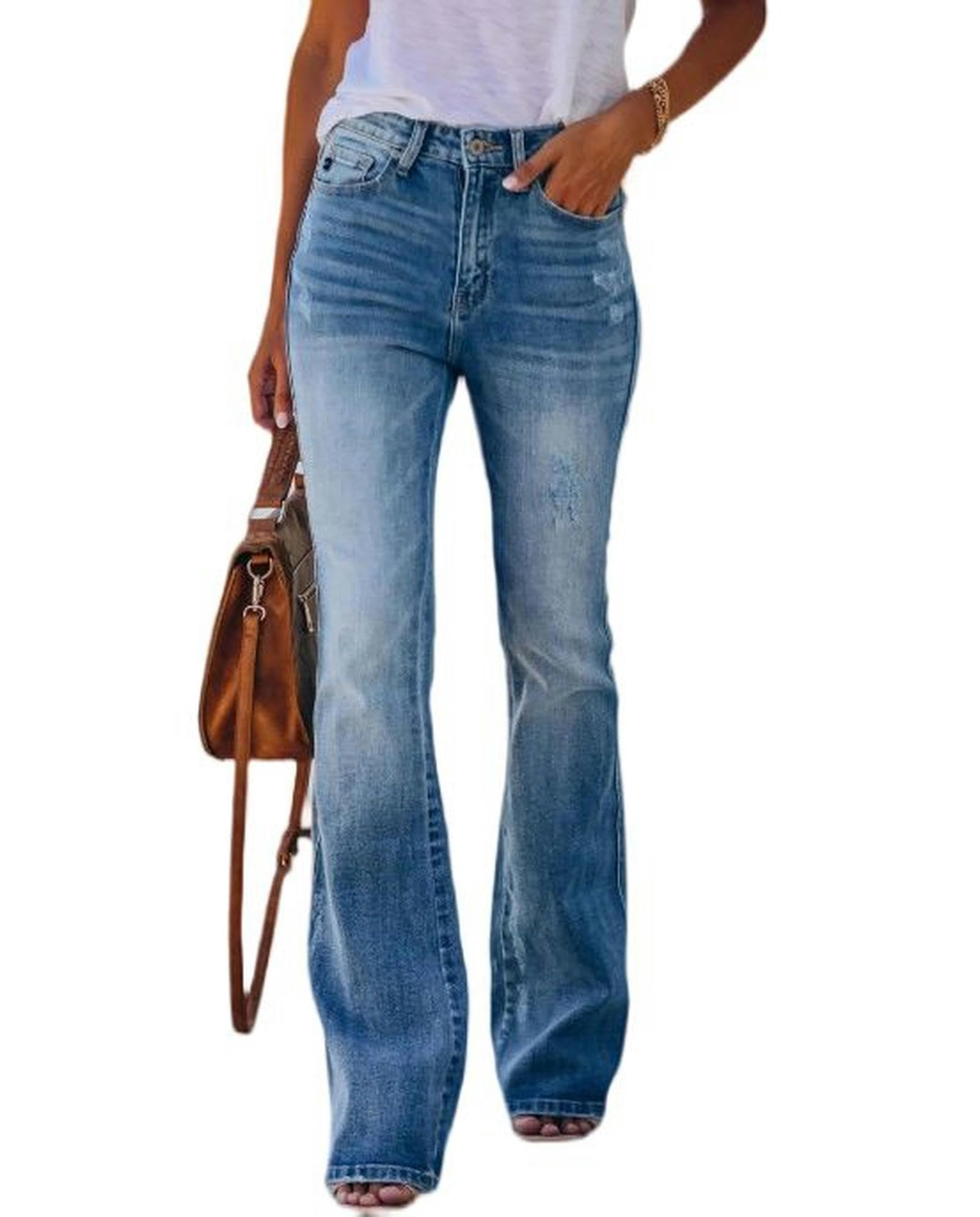 Jeans Bootcut Elastici a Vita Alta da Donna Jeans di Alta qualità - Blu - M