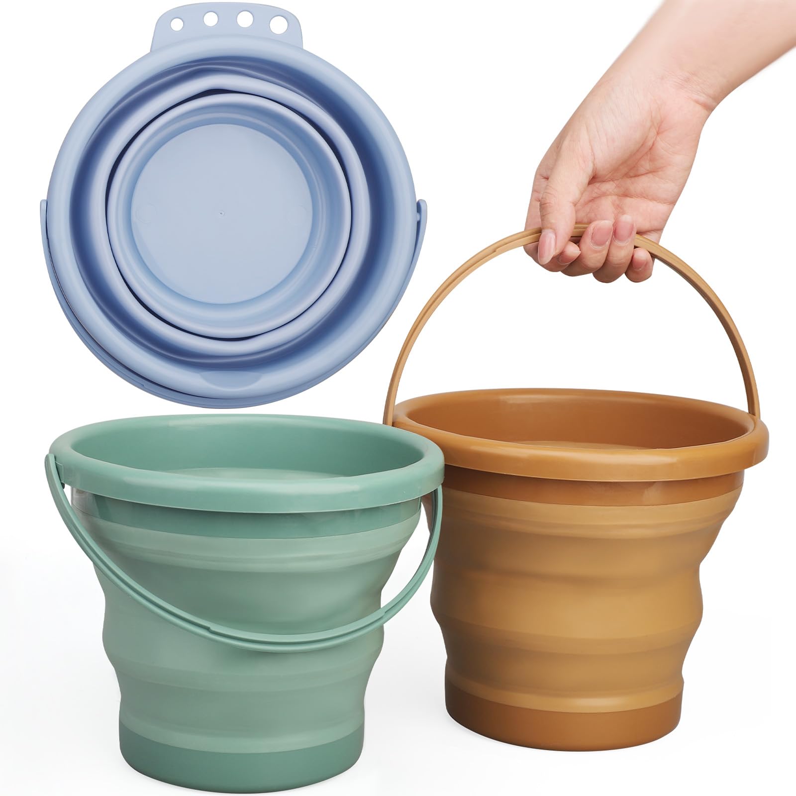 Jumbo Foldable Beach Sand Toy Bucket for Kids Adults, Collapsible Sandbox Foldable Pail, Multi Use for Garden Beach, Camping, Easter Bucket, Fishing, Travelling Gift, Avocado 3PCS