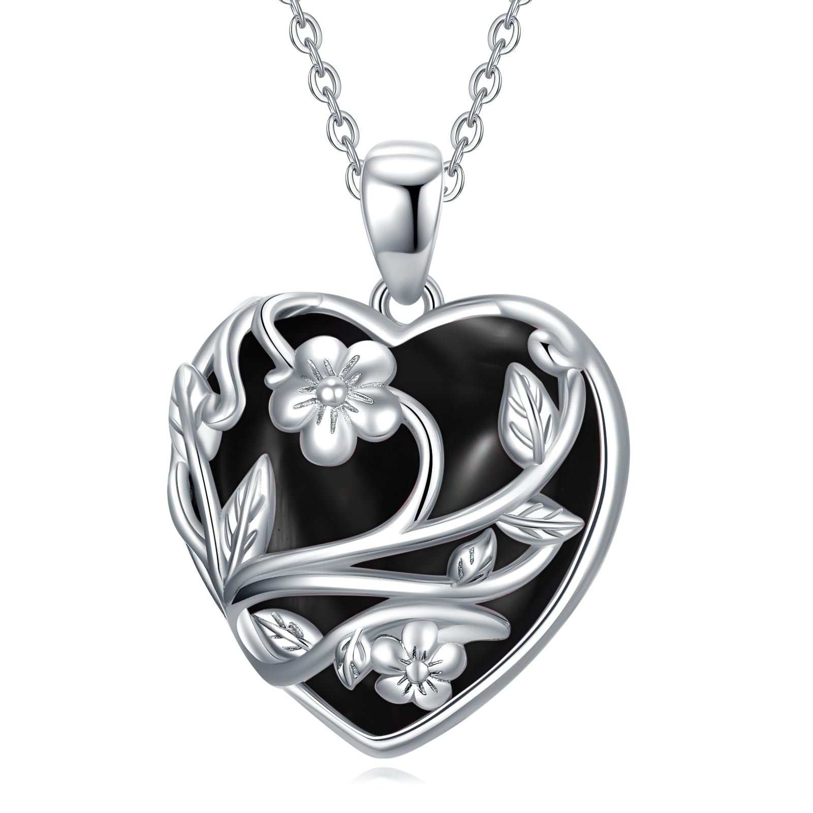 YFN Collar de cristal de plata de ley, collar de corazón, colgante de piedra de cristal de flor, cuarzo rosa, regalos de joyería para mujeres, regalos de cumpleaños para mamá, Normal, Plata esterlina
