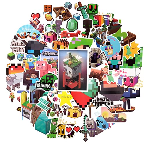 100 Stück minecraft sticker set aufkleber Vinyl wasserdichte Stickers für Laptop, Stoßstange, Wasserflaschen, Computer, Telefon, Schutzhelm, Autoaufkleber und Abziehbilder (meine Welt A) Cover