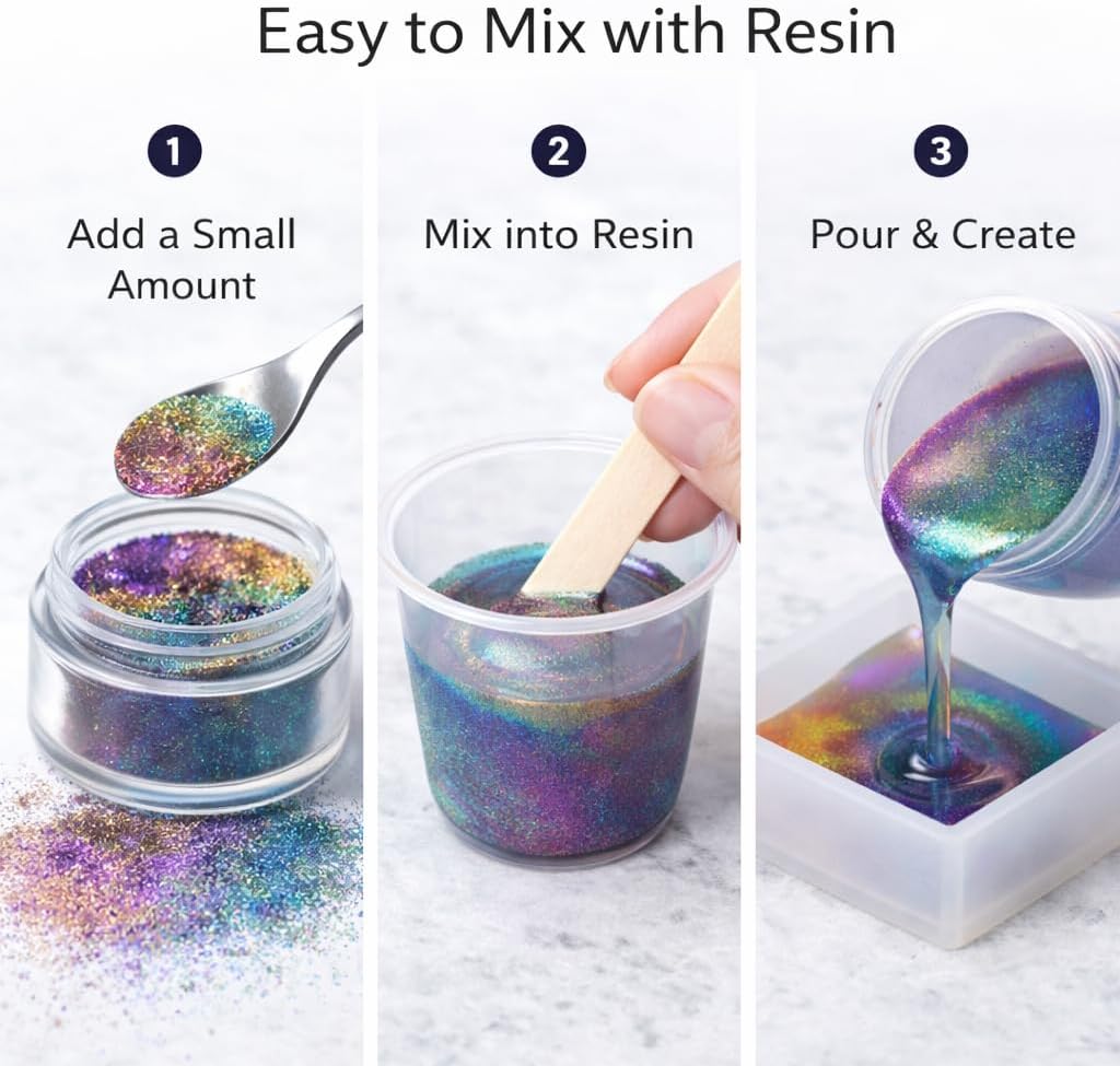 BALTIC DAY - Chameleon Mica Powder, 8 Jars of Color Shift Mica Set - Epoxy Resin Color Pigment - Chameleon Powder Glitter - Holographic Mica Powder for Resin - Image 8