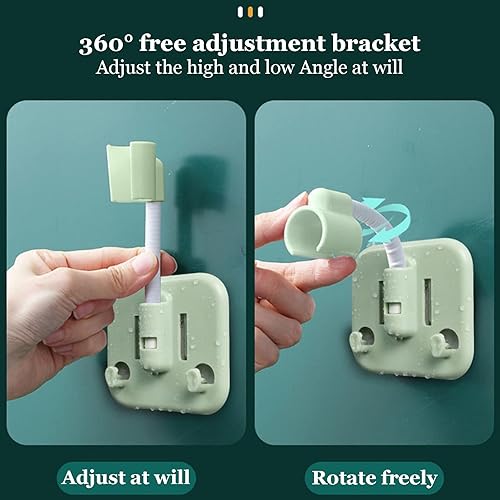 Miniatura 6 de 1 soporte para cabezal de ducha con adhesivo y 2 ganchos para colgar, soporte giratorio de 360 grados ajustable para vara de ducha de mano, soporte
