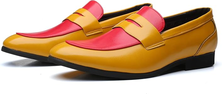 Amazon.com | Mens Penny Loafers Stylish Casual Driving Slip on Dress Shoes  Moccasins Yellow-Red 5.5 US