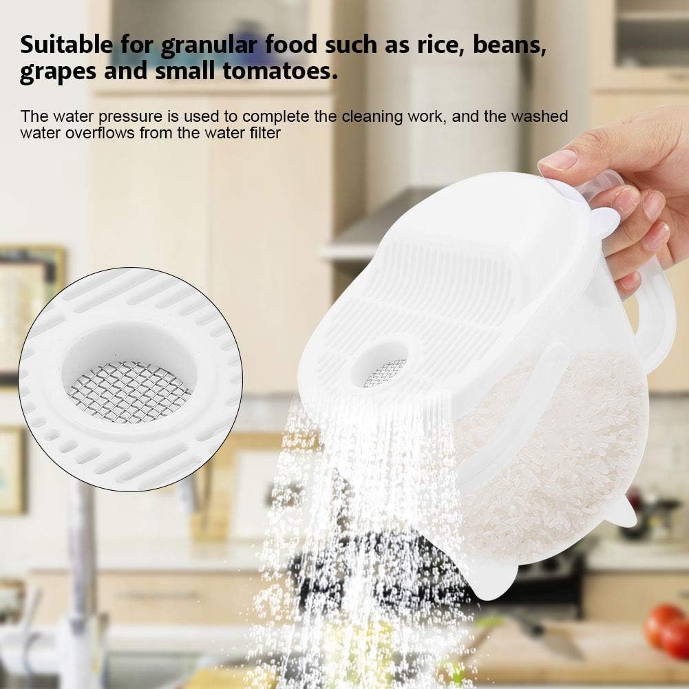 14oz Rice Washer Strainer Bowl with Top Drainer, Plastic Quinoa Grain Rice Washing Bowl Vegetable Fruit Pasta Strainer Kitchen Colander with Handle for Washing Rice, Multigrain, Grains Bean (1PCS)