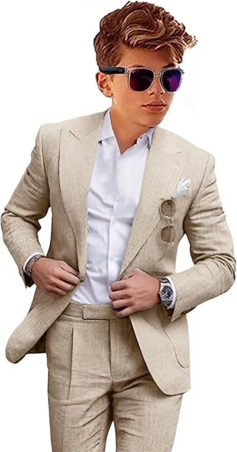 Conjunto de 2 piezas para niños, chaqueta y pantalones, traje de lino para boda, playa, verano, traje de portador de anillos para niños