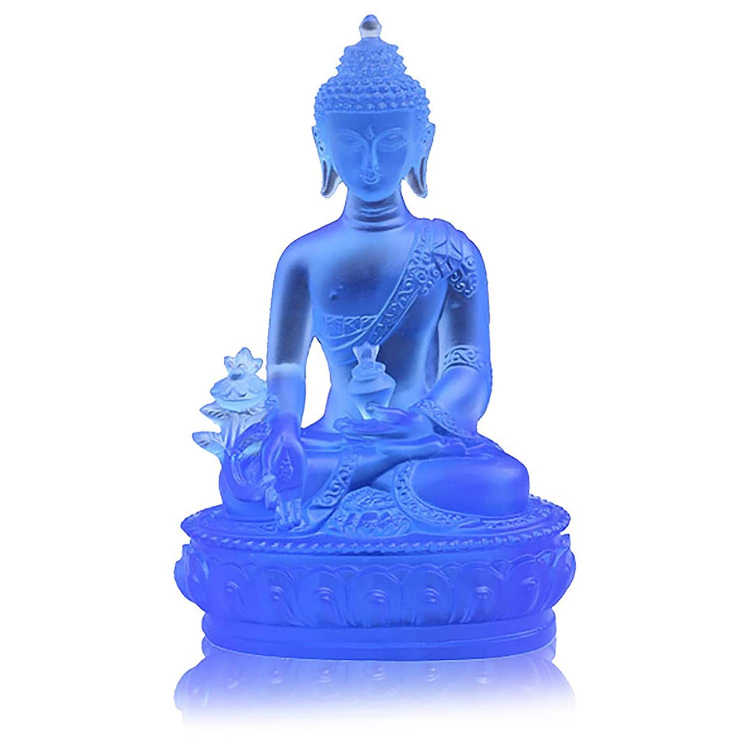 Droagoct Blue Tibetan Medicine Buddha Statue,Translucent Resin Buddha Sculpture Meditation Decor Spiritual Decor Collectible