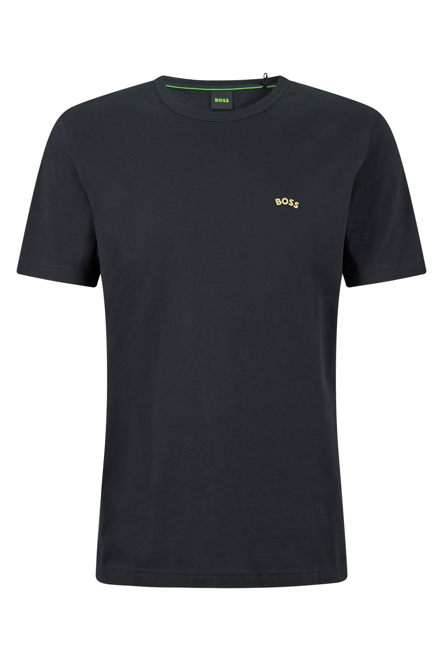 BOSS Męski t-shirt z bawełny organicznej z okrągłym dekoltem i zakrzywionym logo, czarny, S