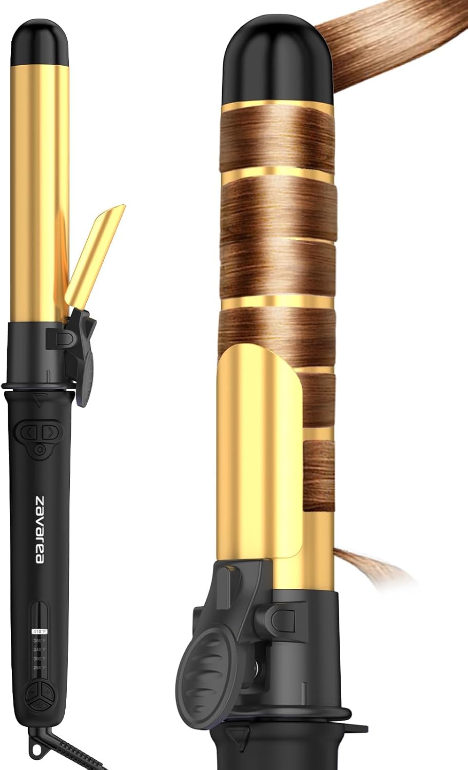 Rotating Curling Iron 1 1/4 Inch, Upgraded Zavarea Automatic Curling Iron with Extra-Long Barrel, Dual Voltage Self Curling Wand 1.25" Hair Curler 1.25 Inch Black