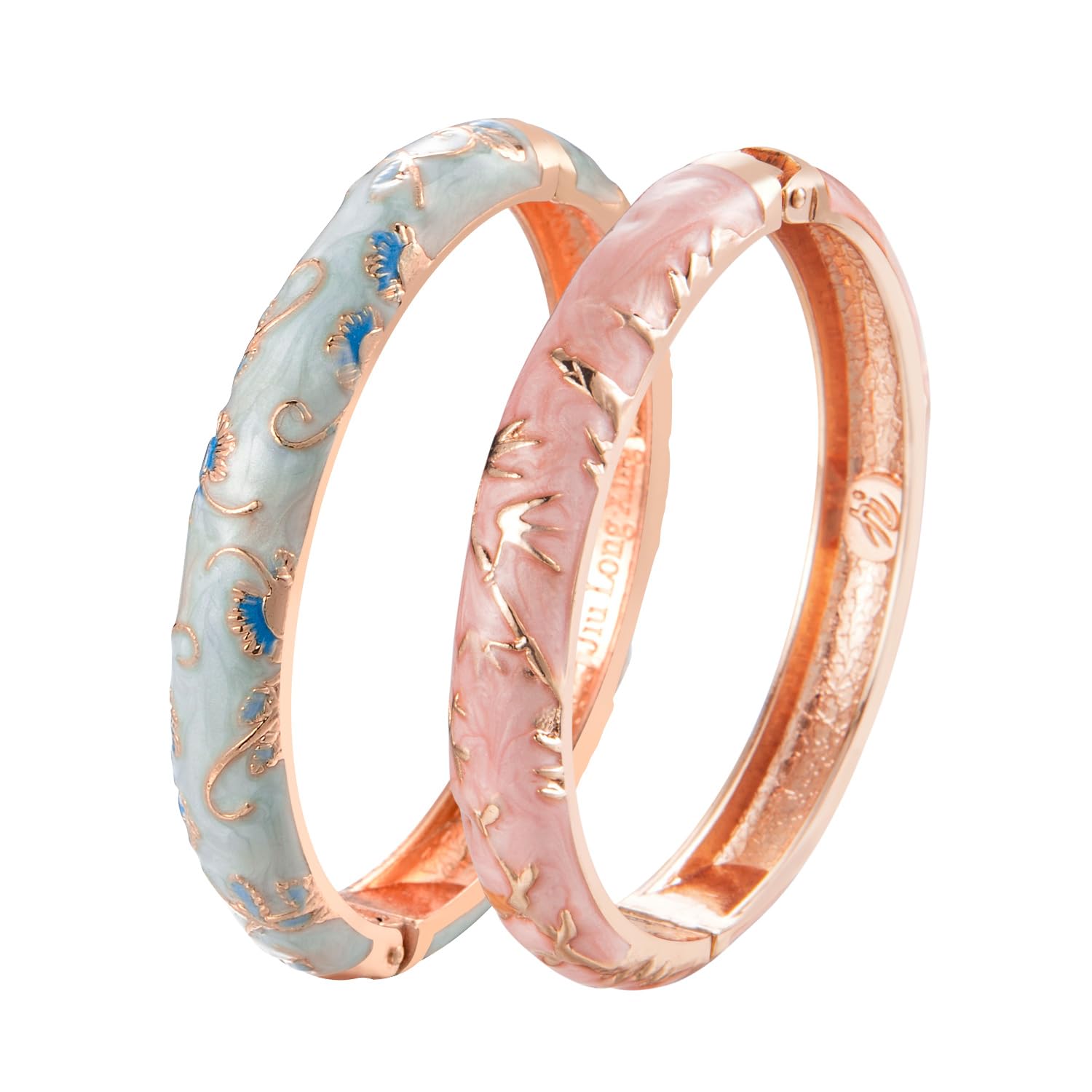 UJOY Fashion Cloisonne Bracelets Set Plated Enameled Jewelry Spring Hinged Metal Cuff Bangles Gift Box Packed