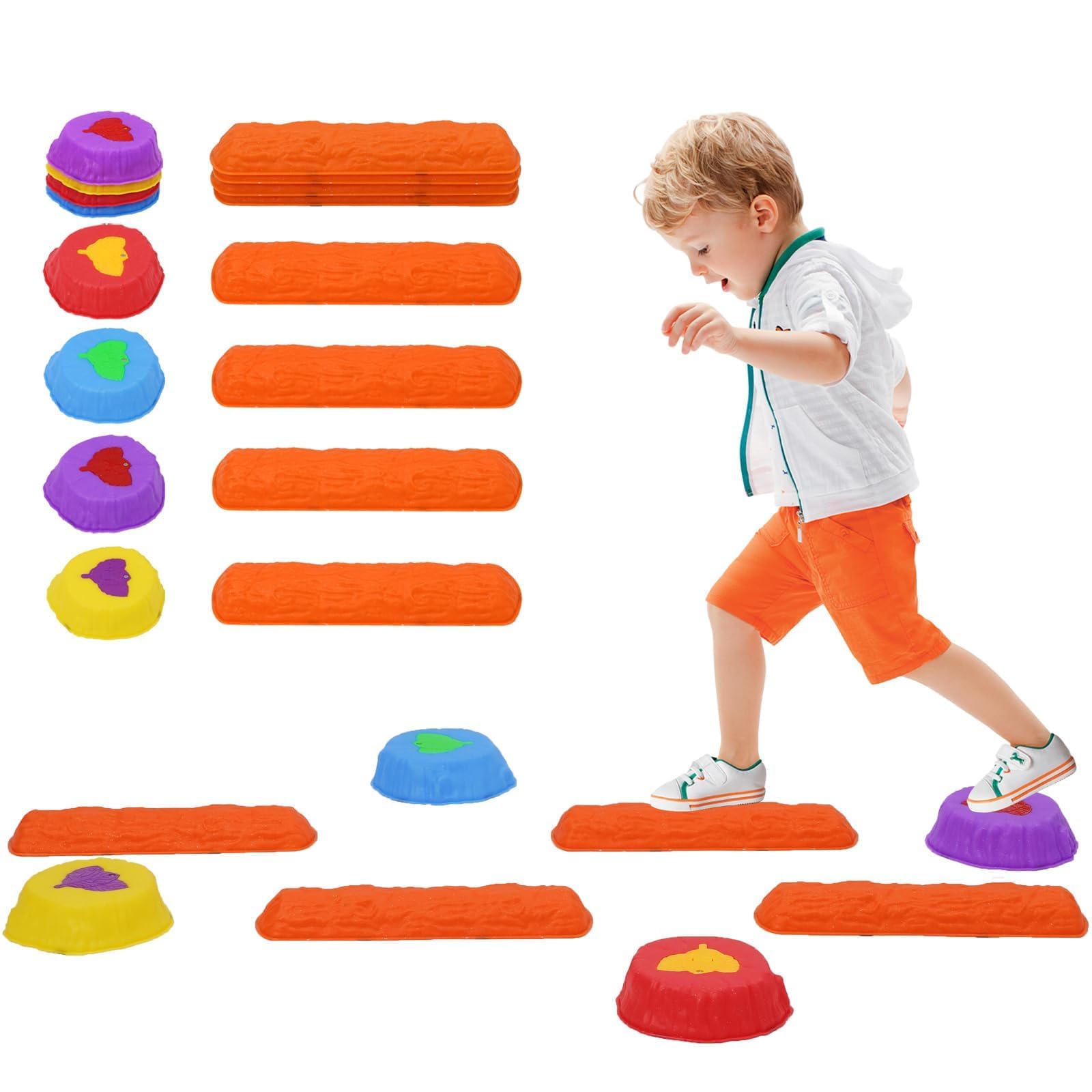 Stepping Stones for Kids,4pcs Stones&4 Balance Boards,Non-Slip Balance Stepping Stones Indoor & Outdoor Toys Preschool Obstacle Course,Sensory Coordination Equipment Promotes Strength
