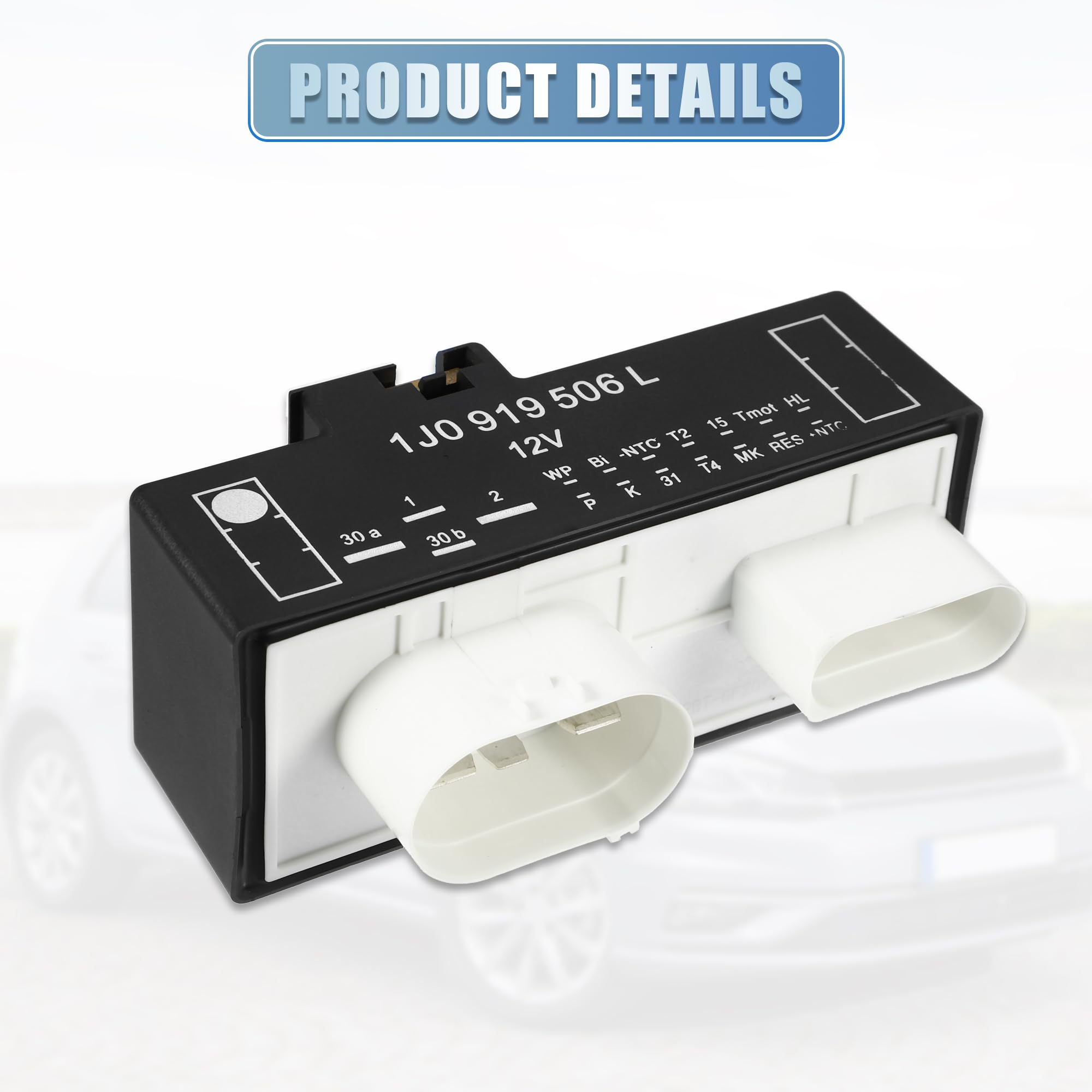 A ABSOPRO Kühlerlüftersteuermodul Für Volkswagen Golf 08-14 1 Stück | Material: Kunststoff, Metall, Farbe: Schwarz, Weiß, Größe: 12.3x5x7.3 Cm, Pin-Anzahl: 4+14 Pins, OE-Nr.: 1J0919506L