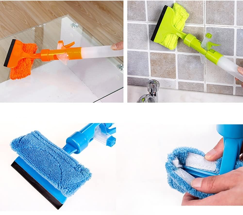 FYCAN 3 in 1 Easy Glass Spray Type Multi-Functional Double-Sided Cleaning Scraper Household Tool Spray Water Brush Glass Scraping Tool Cleaner Accessories Double-Sided Window Cleaner Window,(Orange) 3