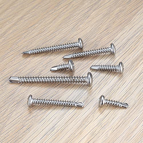 M4.2 Selbstschneidende Schrauben, 410 Edelstahl Selbstbohrende Schrauben, Runde Kreuzkopf Flachkopf Holzschrauben für… – Bild 5